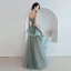 Modern / Fashion Jade Green Prom Dresses 2019 A-Line / Princess Spaghetti Straps Appliques Lace Sleeveless Backless Cascading Ruffles Floor-Length / Long Formal Dresses