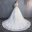 Élégant Blanche Robe De Mariée 2019 Princesse De l'épaule En Dentelle Fleur Paillettes Manches Courtes Dos Nu Cathedral Train