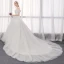 Elegant Ivory Wedding Dresses 2019 A-Line / Princess Off-The-Shoulder Lace Backless Short Sleeve Flower Cathedral Train