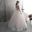 Modern / Fashion Champagne Wedding Dresses 2019 A-Line / Princess Pleated Scoop Neck Glitter Spotted Tulle Lace Flower Short Sleeve Backless Floor-Length / Long