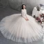 Élégant Champagne Robe De Mariée 2019 Princesse Encolure Dégagée En Dentelle Fleur Dos Nu Manches Longues Plissée Longue Mariage