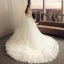 Elegant Ivory Wedding Dresses 2019 A-Line / Princess Sleeveless Leaf Appliques Off-The-Shoulder Backless Ruffle Cathedral Train Wedding