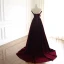 Chic / Beautiful Burgundy Evening Dresses  2019 A-Line / Princess Suede Strapless Bow Sleeveless Backless Court Train Formal Dresses