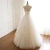 Modest / Simple Champagne Wedding Dresses 2019 A-Line / Princess Pleated Strapless Sleeveless Backless Floor-Length / Long