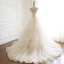 Classy Champagne Wedding Dresses 2019 A-Line / Princess Spaghetti Straps Lace Flower Sleeveless Backless Cascading Ruffles Chapel Train
