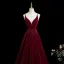 Demure Burgundy Sequins Prom Dresses 2025 A-Line / Princess Spaghetti Straps Sleeveless Backless Floor-Length / Long Formal Dresses