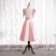 Lovely Candy Pink Satin Bridesmaid Dresses 2021 A-Line / Princess Square Neckline Bow Sleeveless Backless Tea-length Wedding Party Dresses
