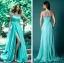 Chic / Belle Bleu Robes longues 2019 Princesse En Dentelle Encolure Dégagée Sans Manches Dos Nu Fendue devant Longue Vêtements Femme