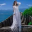 Illusion White Honeymoon Maxi Dresses 2019 A-Line / Princess V-Neck Appliques Long Sleeve Sweep Train Womens Clothing