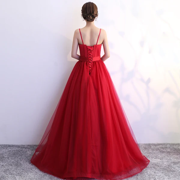 Proste / Simple Czerwone Sukienki Na Bal 2019 Princessa Spaghetti Pasy Bez Pleców Długie Sukienki Wizytowe