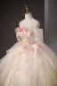 Flower Fairy Champagne Beading Lace Flower Appliques Sequins Prom Dresses 2025 Ball Gown Floor-Length / Long Scoop Neck Short Sleeve Prom Formal Dresses