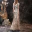 High-end Champagne Evening Dresses  2021 Trumpet / Mermaid Scoop Neck Beading Sequins Lace Flower 3/4 Sleeve Floor-Length / Long Evening Party Formal Dresses
