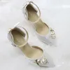 Charming Ivory Wedding Shoes 2019 Rhinestone Ankle Strap 8 cm Stiletto Heels Pointed Toe Wedding High Heels