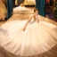 Elegant Champagne Wedding Dresses 2019 Ball Gown Scoop Neck Beading Sequins Lace Flower Sleeveless Backless Floor-Length / Long
