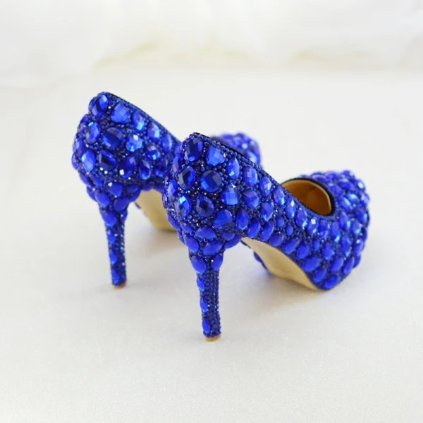 Charmant Königliches Blau Abend Kristall Pumps 2019 14 cm Stilettos Runde Zeh Pumps