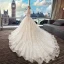 Luxury / Gorgeous Beige Wedding Dresses 2019 A-Line / Princess Scoop Neck Beading Pearl Sequins Lace Flower Long Sleeve Backless Royal Train