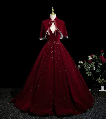 Réservé Bordeaux Paillettes Robe De Bal 2025 Princesse Bretelles Spaghetti Sans Manches Dos Nu Longue Robe De Ceremonie