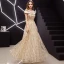 Modern / Fashion Gold Evening Dresses  2019 A-Line / Princess Scoop Neck Beading Sequins Short Sleeve Backless Metal Sash Floor-Length / Long Formal Dresses