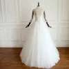 Chic / Beautiful Ivory Wedding Dresses 2019 A-Line / Princess Scoop Neck 3/4 Sleeve Backless Floor-Length / Long