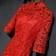 Style Chinois Rouge Robe De Soirée 2019 Trompette / Sirène Col Haut Transparentes Dentelle Fleur 1/2 Manches Longue Robe De Ceremonie