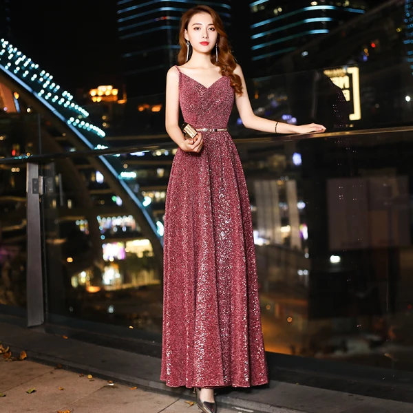Bling Bling Bordeaux Paillettes Robe De Soirée 2019 Princesse Bretelles Spaghetti Sans Manches Dos Nu Métal Ceinture Longue Robe De Ceremonie
