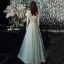 Fashion Green Evening Dresses  2021 A-Line / Princess Square Neckline Sequins Lace Flower Sleeveless Backless Floor-Length / Long Evening Party Formal Dresses