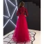 Chinese style Burgundy Evening Dresses  2019 A-Line / Princess High Neck Tassel Sequins Bow 1/2 Sleeves Floor-Length / Long Formal Dresses