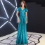 Scintillantes Bleu Marine Paillettes Robe De Soirée 2019 Princesse V-Cou Manches Courtes Dos Nu Longue Robe De Ceremonie