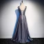 Mode Marineblau Sternenklarer Himmel Abendkleider 2019 A Linie Glanz Polyester Rundhalsausschnitt Strass Ärmellos Rückenfreies Lange Festliche Kleider