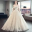 Chic / Belle Champagne Robe De Mariée 2019 Princesse Bustier Perlage En Dentelle Fleur Sans Manches Dos Nu Noeud Royal Train