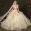 Elegant Champagne Wedding Dresses 2019 Ball Gown Backless Spaghetti Straps Sleeveless Cascading Ruffles Floor-Length / Long
