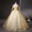 Chic / Beautiful Yellow Appliques Sequins Prom Dresses 2025 Ball Gown Off-The-Shoulder Long Sleeve Backless Floor-Length / Long Prom Formal Dresses