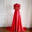 Luxury / Gorgeous Pearl Pink Evening Dresses  2018 A-Line / Princess Handmade  Beading Tassel Crystal Sequins Appliques Scoop Neck Backless Short Sleeve Court Train Formal Dresses