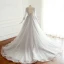 Luxury / Gorgeous Grey Prom Dresses 2018 A-Line / Princess Bow Handmade  Beading Sequins Scoop Neck Backless Long Sleeve Chapel Train Formal Dresses