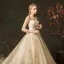 Scintillantes Champagne Robe De Mariée 2019 Princesse Encolure Carrée Glitter Brodé 3/4 Manches Dos Nu Royal Train