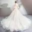 Charming Champagne Wedding Dresses 2019 A-Line / Princess Off-The-Shoulder Appliques Embroidered Pearl 3/4 Sleeve Backless Cathedral Train