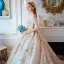 Luxury / Gorgeous Champagne Glitter Tulle Wedding Dresses 2019 A-Line / Princess Off-The-Shoulder Lace Embroidered Backless Royal Train