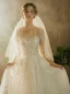 Elegant Ivory Wedding Dresses 2019 A-Line / Princess Scoop Neck Sequins Lace Flower 1/2 Sleeves Backless Floor-Length / Long