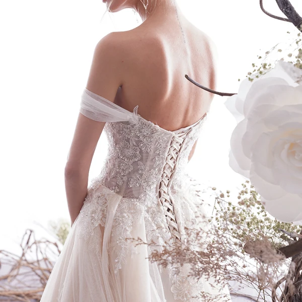Sexy Champagne Wedding Dresses 2019 A-Line / Princess Off-The-Shoulder Lace Flower Sequins Sleeveless Backless Floor-Length / Long