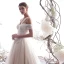 Elegant Champagne Wedding Dresses 2019 A-Line / Princess Off-The-Shoulder Beading Lace Flower Short Sleeve Backless Floor-Length / Long