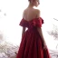 Elegante Burgunderrot Abendkleider 2019 A Linie Off Shoulder Rüschen Kurze Ärmel Rückenfreies Lange Festliche Kleider