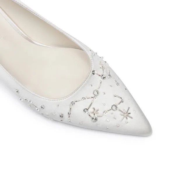 Mooie / Prachtige Ivoor Satijn Rhinestone Bruidsschoenen 2021 Leer 7 cm Naaldhakken / Stiletto Spitse Neus Huwelijk Pumps Hoge Hakken