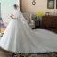 Chic / Beautiful Ivory Wedding Dresses 2018 Ball Gown Appliques Scoop Neck Backless 1/2 Sleeves Royal Train Wedding