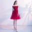Chic / Belle Bordeaux Robe De Fete 2019 Princesse De l'épaule Perlage En Dentelle Fleur Manches Courtes Dos Nu Ceinture Mi-Longues Robe De Ceremonie