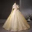 Chic / Beautiful Yellow Appliques Sequins Prom Dresses 2025 Ball Gown Off-The-Shoulder Long Sleeve Backless Floor-Length / Long Prom Formal Dresses