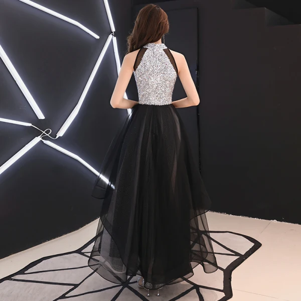 Modern / Fashion Black Evening Dresses  2019 A-Line / Princess Scoop Neck Sequins Sleeveless Floor-Length / Long Formal Dresses