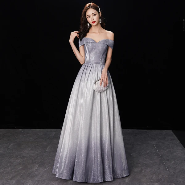 carrie bradshaw grey dress brand Shiny Sequins Off Shoulder Gray Long Prom Dresses, Off the Shoulder Gr main image 0