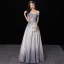 Chic / Beautiful Gradient-Color Silver Glitter Evening Dresses  2019 A-Line / Princess Off-The-Shoulder Short Sleeve Backless Floor-Length / Long Formal Dresses