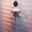 Modern / Fashion Starry Sky Purple Evening Dresses  2019 A-Line / Princess Off-The-Shoulder Glitter Polyester Sash Short Sleeve Backless Floor-Length / Long Formal Dresses