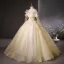 Chic / Beautiful Yellow Appliques Sequins Prom Dresses 2025 Ball Gown Off-The-Shoulder Long Sleeve Backless Floor-Length / Long Prom Formal Dresses